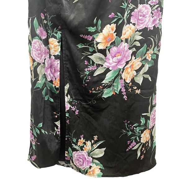 NWT Lulus Keepin' It Chic Black Floral Satin One-Shoulder Midi Dress Size Medium - Picture 10 of 14